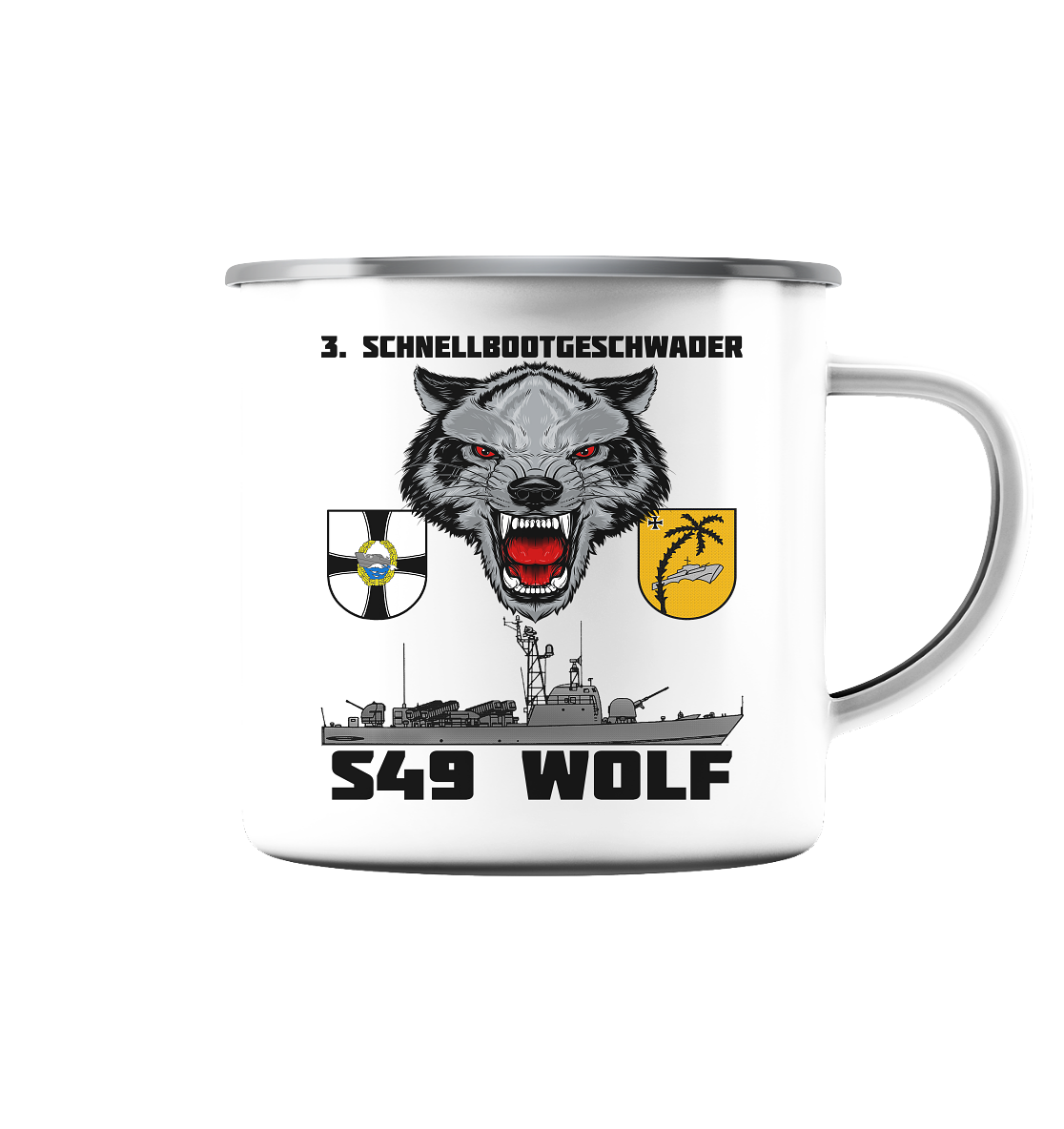 S49 WOLF - Emaille Tasse (Silber)