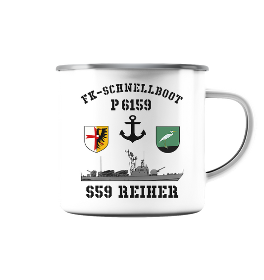 FK-Schnellboot P6159 REIHER Anker - Emaille Tasse (Silber)