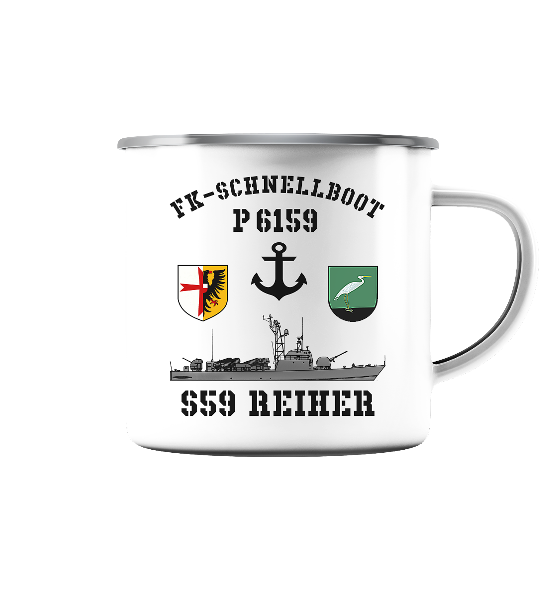 FK-Schnellboot P6159 REIHER Anker - Emaille Tasse (Silber)