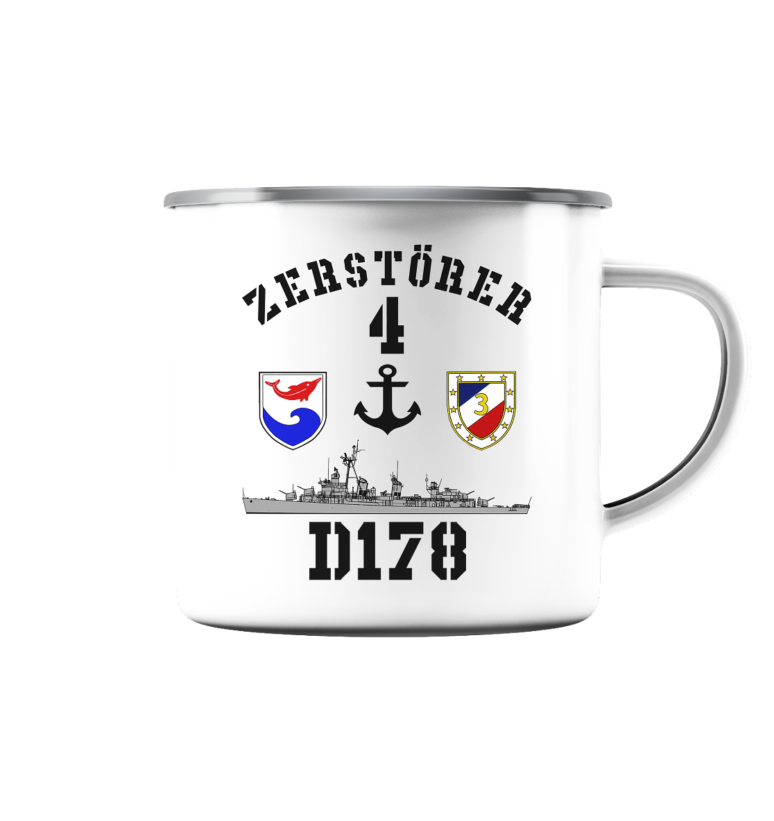 D178 ZERSTÖRER 4 Anker   - Emaille Tasse (Silber)