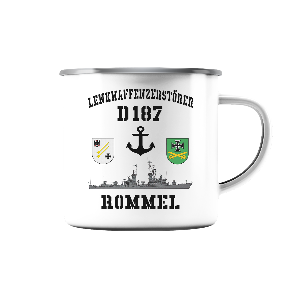 Lenkwaffenzerstörer D187 ROMMEL Anker - Emaille Tasse (Silber)