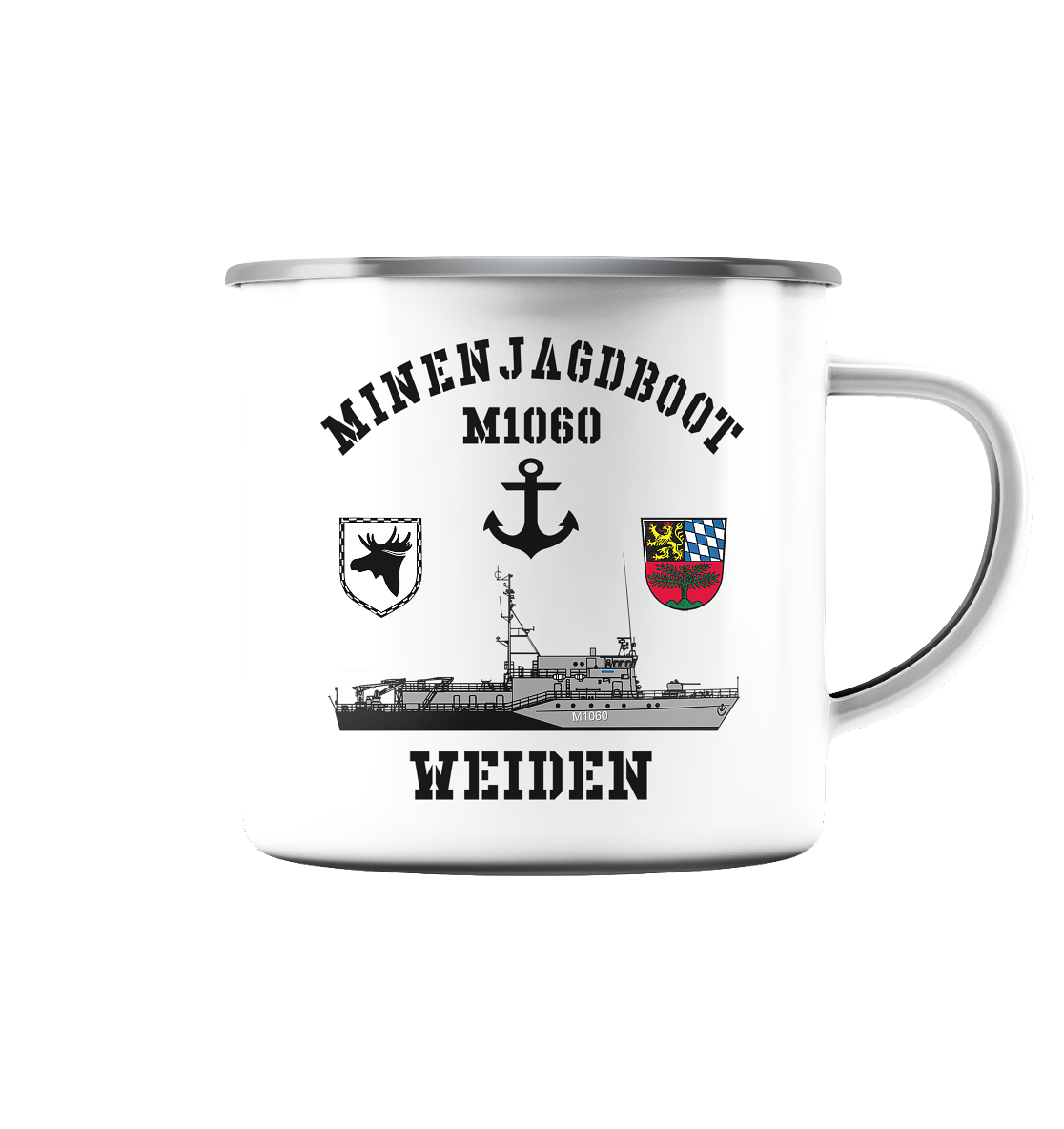 Mij.-Boot M1060 WEIDEN Anker 3.MSG - Emaille Tasse (Silber)