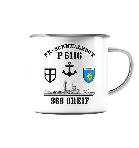 FK-Schnellboot P6116 GREIF 7.SG Anker - Emaille Tasse (Silber)