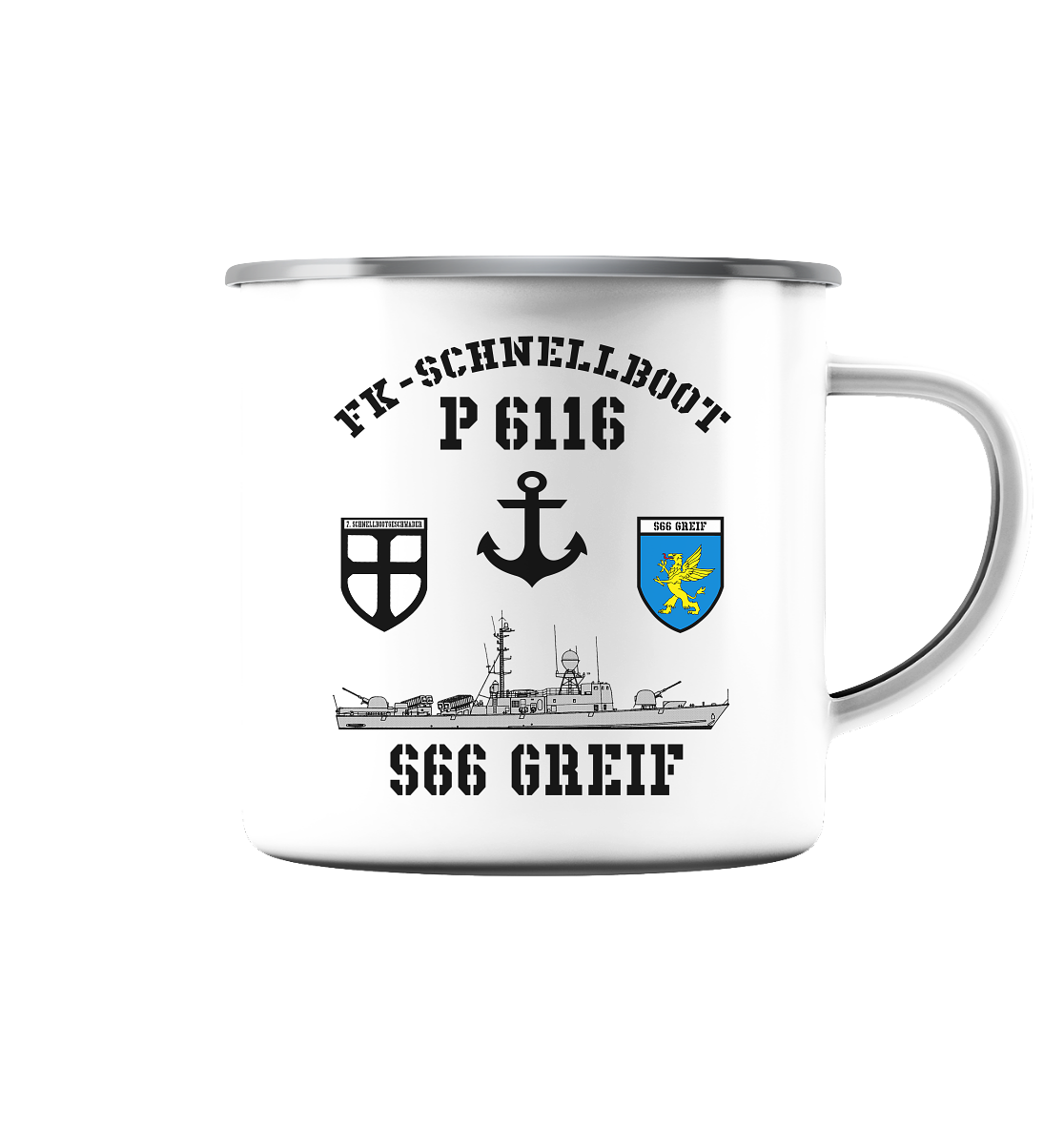 FK-Schnellboot P6116 GREIF 7.SG Anker - Emaille Tasse (Silber)