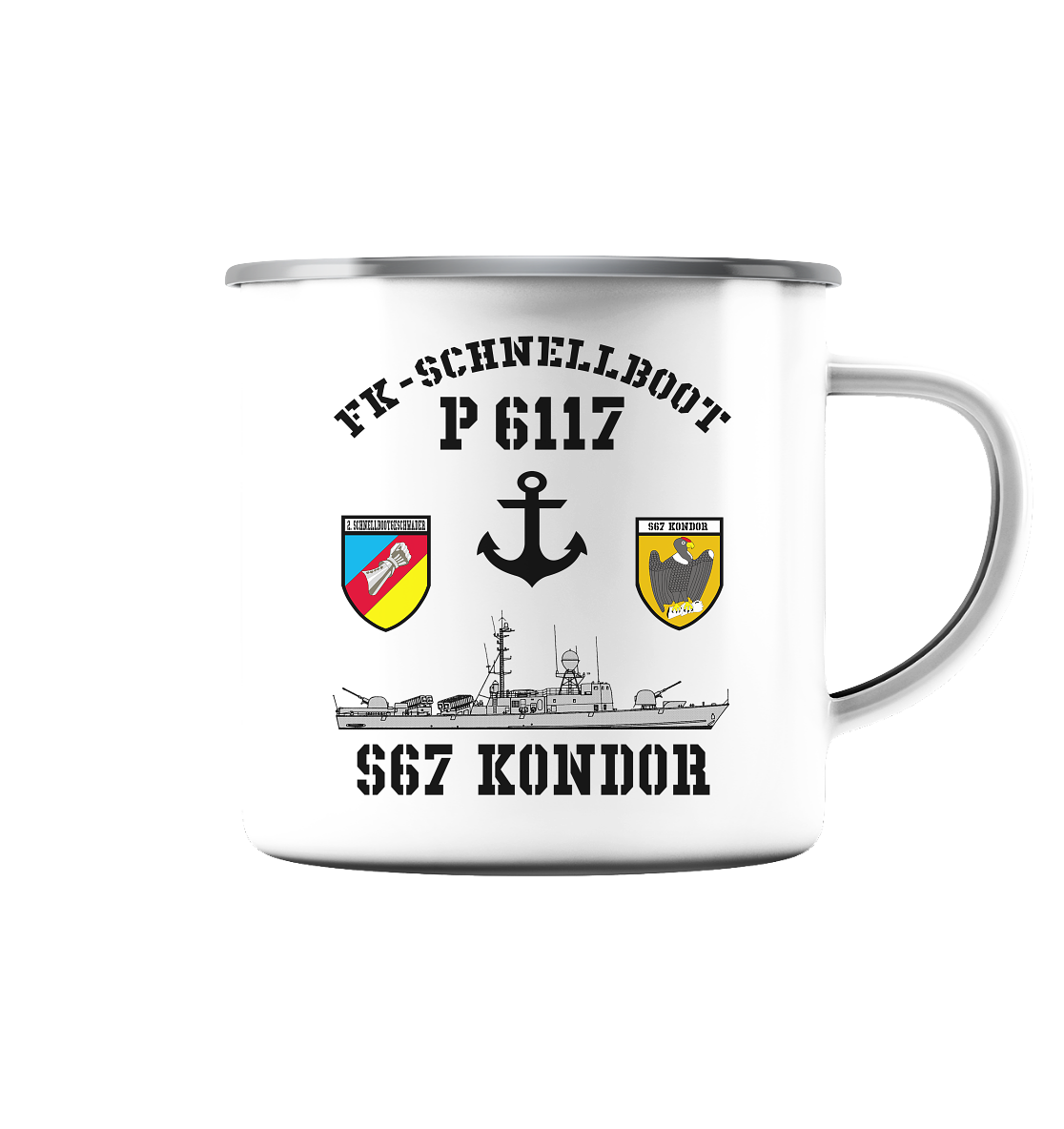 FK-Schnellboot P6117 KONDOR 2.SG Anker - Emaille Tasse (Silber)