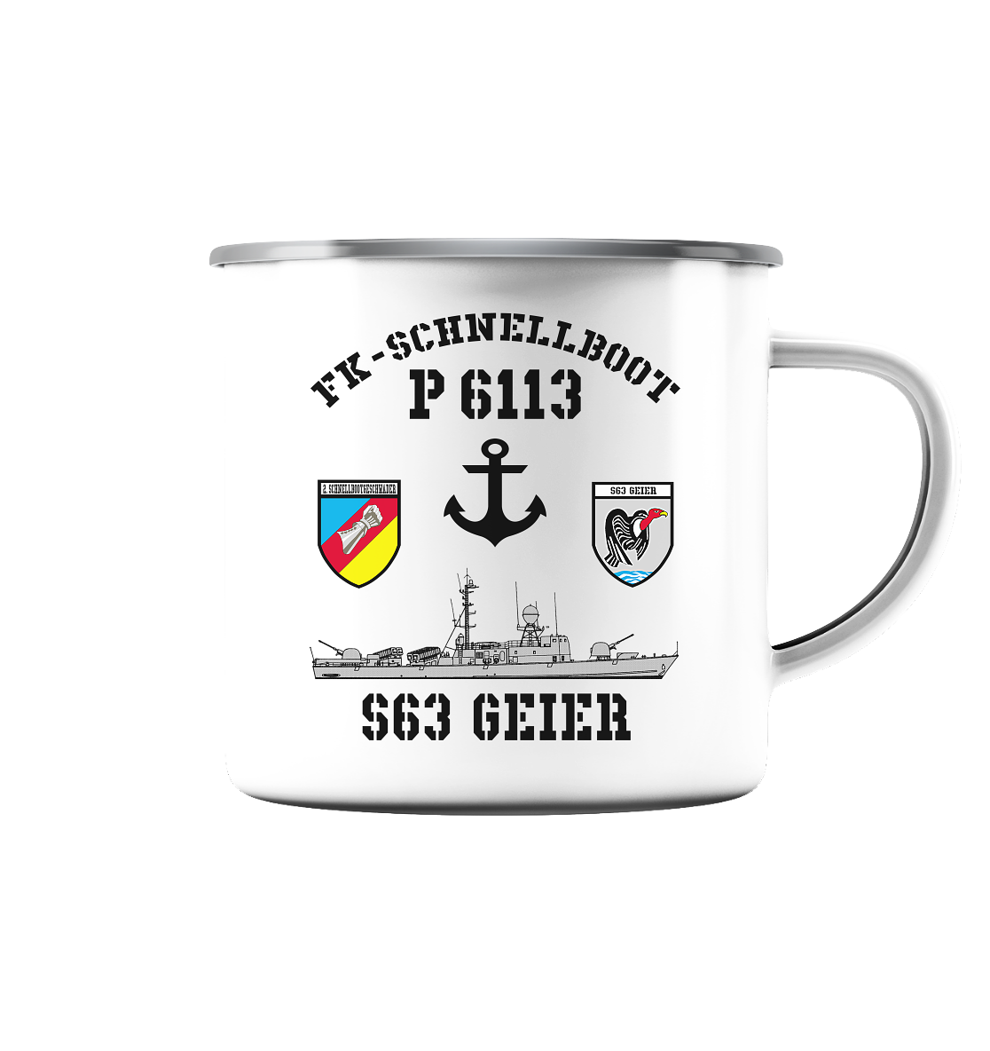 FK-Schnellboot P6113 GEIER 2.SG Anker - Emaille Tasse (Silber)