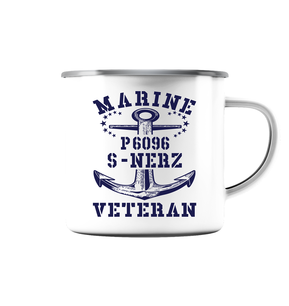 P6096 S-NERZ Marine Veteran - Emaille Tasse (Silber)