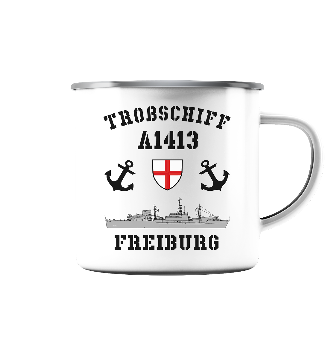 Troßschiff A1413 FREIBURG - Emaille Tasse (Silber)