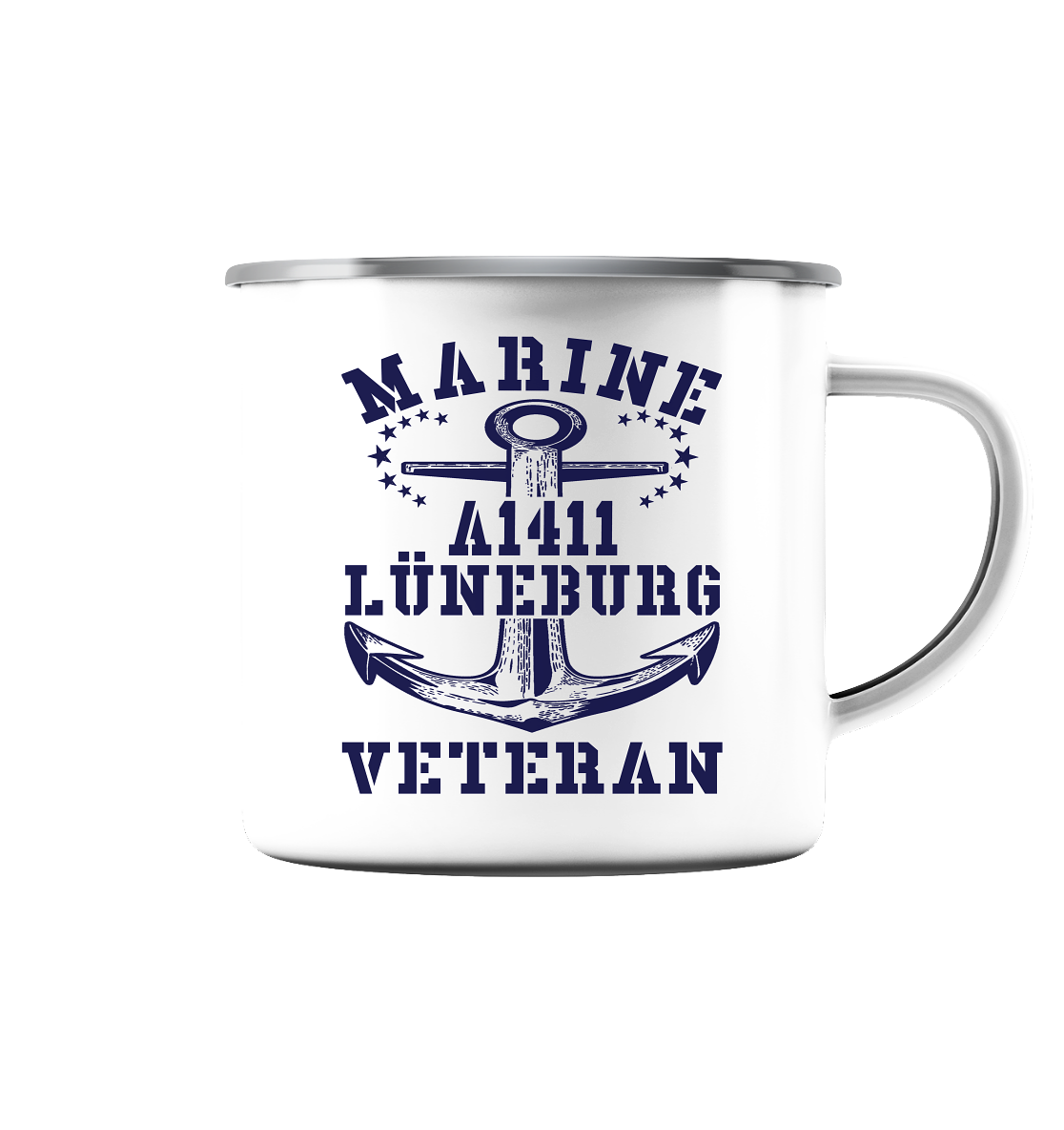 Troßschiff A1411 LÜNEBURG Marine Veteran - Emaille Tasse (Silber)