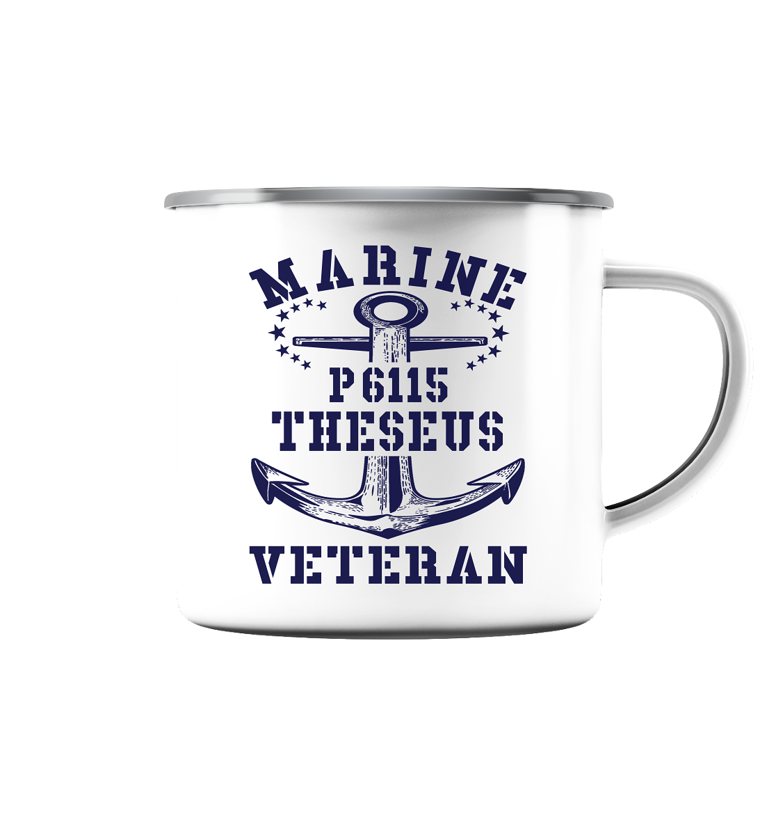 U-Jagdboot P6115 THESEUS Marine Veteran - Emaille Tasse (Silber)