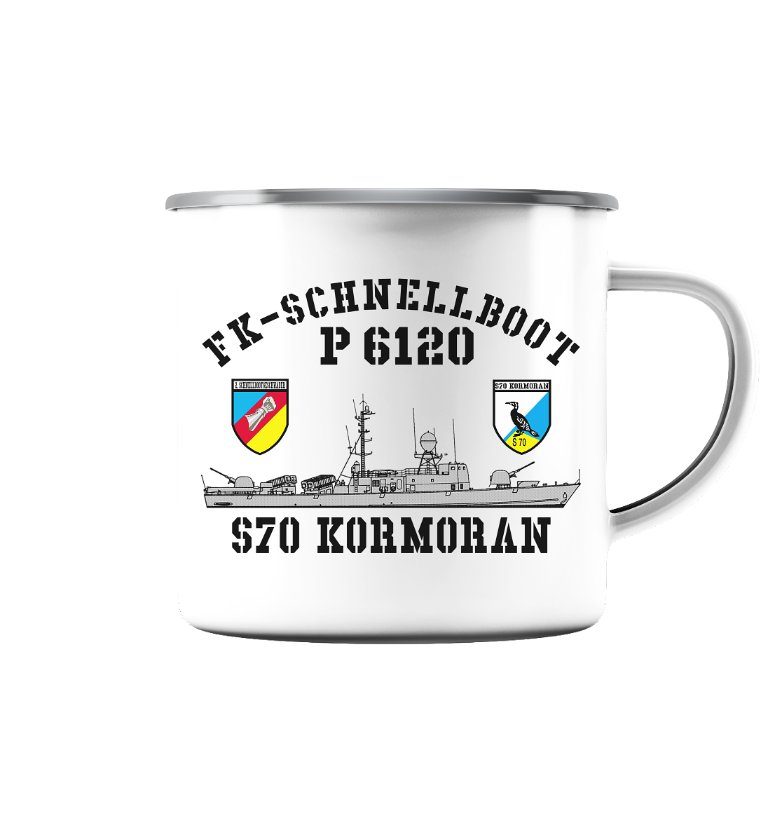 FK-Schnellboot P6120 S70 KORMORAN - Emaille Tasse (Silber)