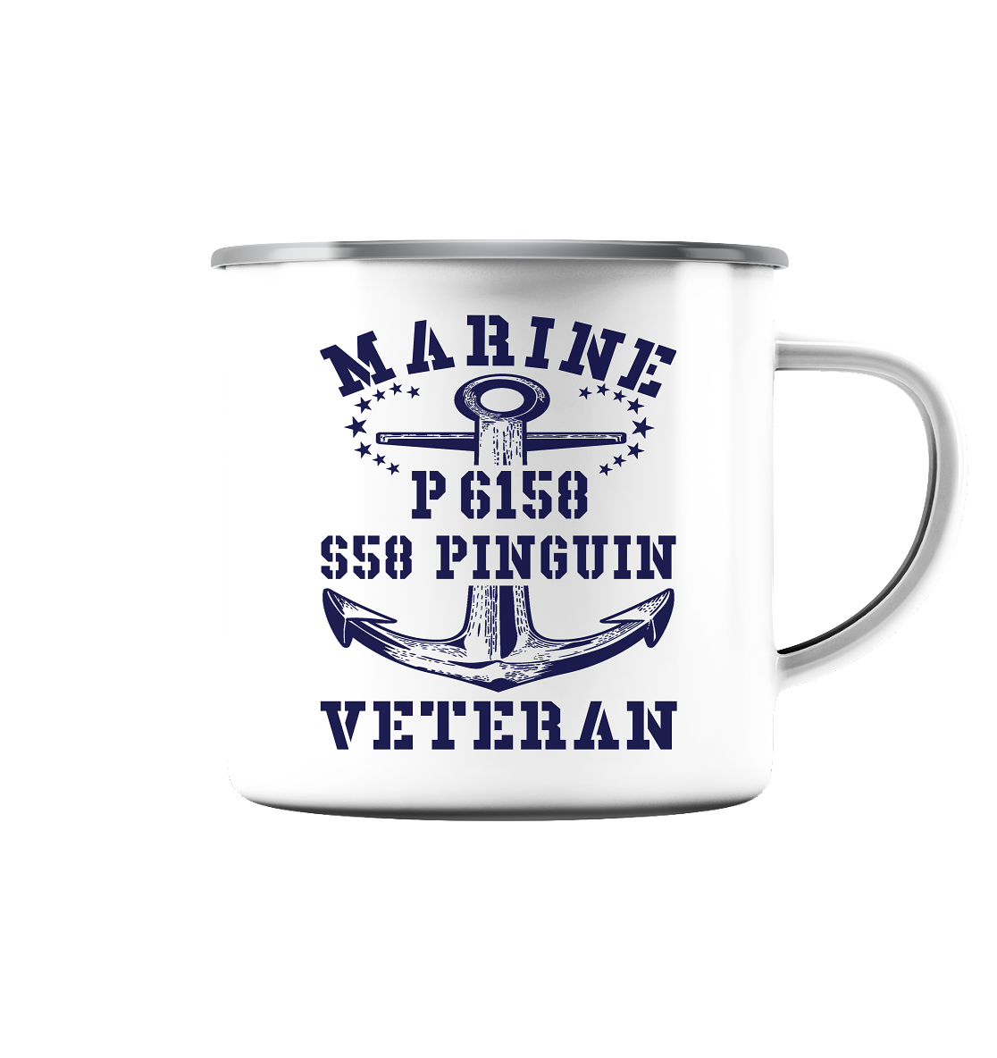 P6158 S58 PINGUIN Marine Veteran - Emaille Tasse (Silber)