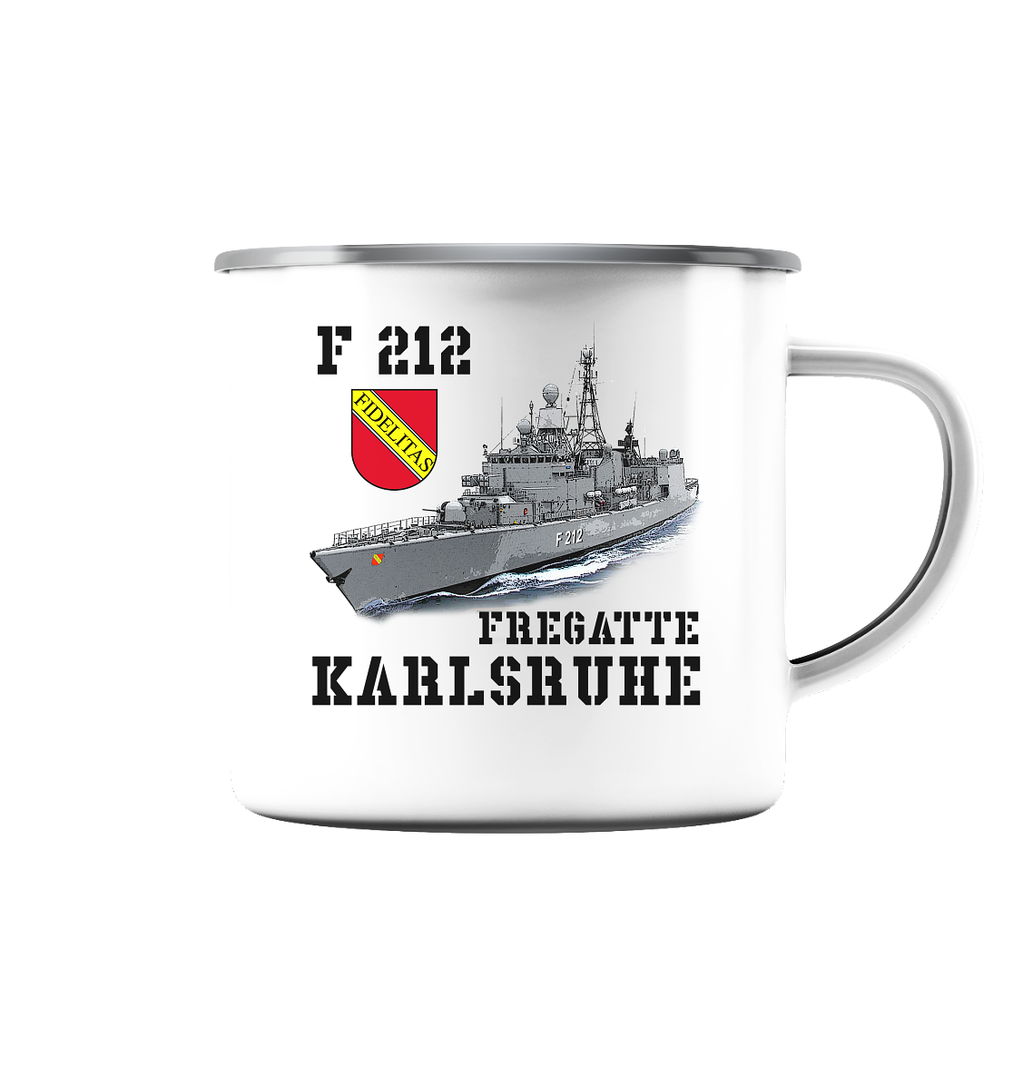 F212 Fregatte KARLSRUHE - Emaille Tasse (Silber)