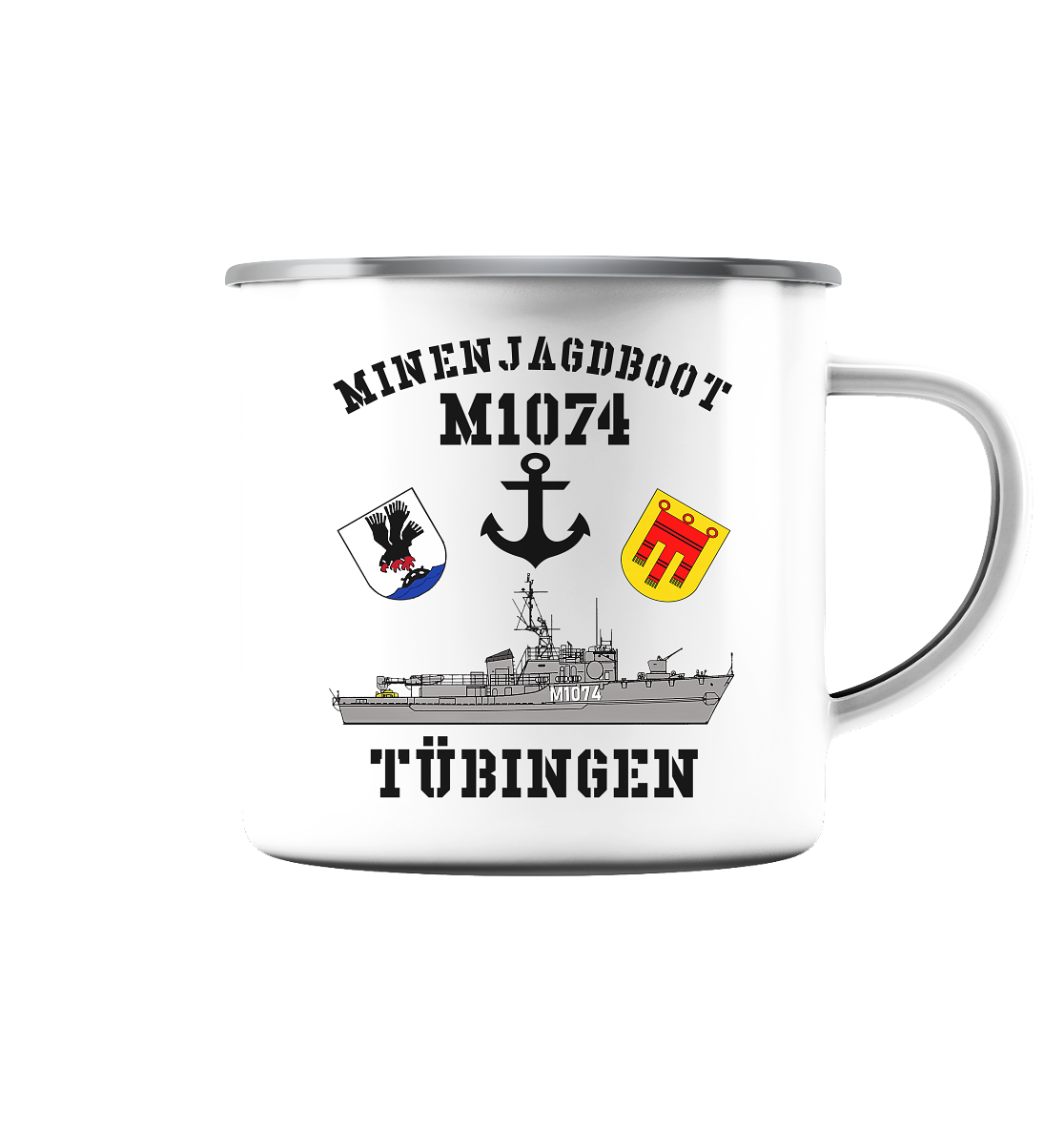 Mij.-Boot M1074 TÜBINGEN - Emaille Tasse (Silber)