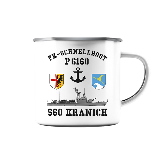FK-Schnellboot P6160 KRANICH Anker - Emaille Tasse (Silber)