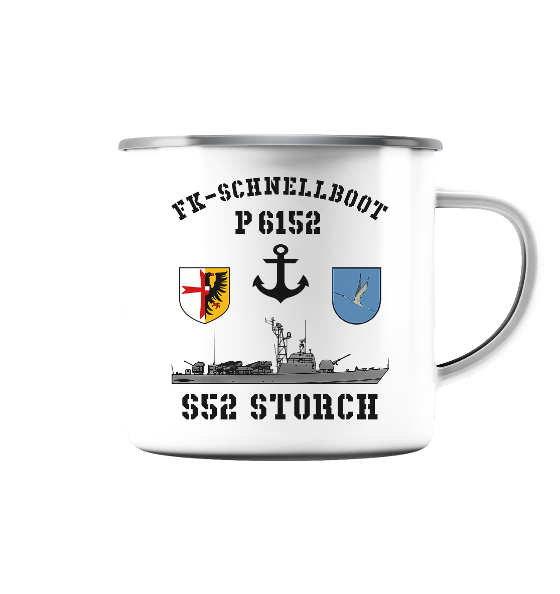 FK-Schnellboot P6152 STORCH Anker - Emaille Tasse (Silber)