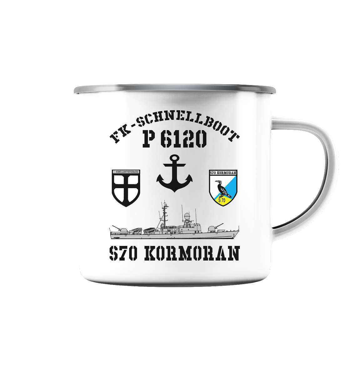 FK-Schnellboot P6120 KORMORAN 7.SG Anker - Emaille Tasse (Silber)