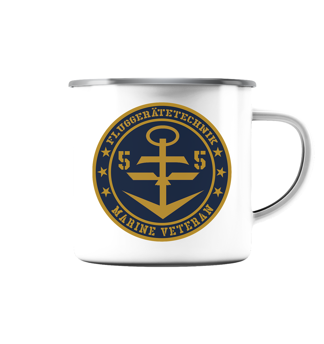 Marine Veteran 55er FLUGGERÄTETECHNIK - Emaille Tasse (Silber)