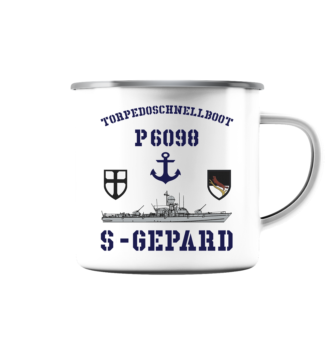 Torpedoschnellboot P6098 S-GEPARD Anker - Emaille Tasse (Silber)