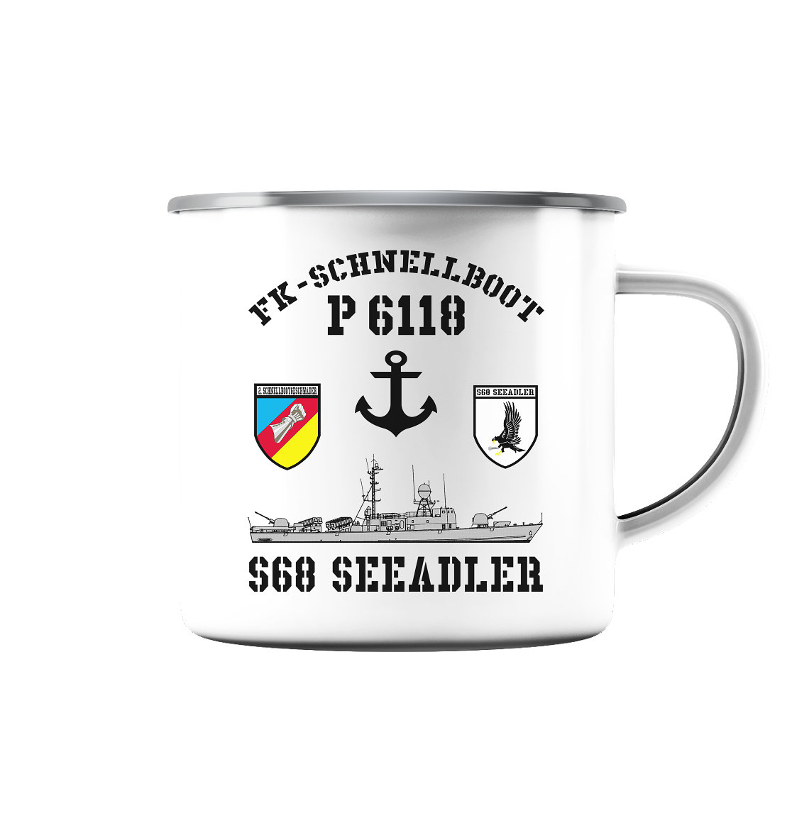 FK-Schnellboot P6118 SEEADLER 2.SG Anker  - Emaille Tasse (Silber)