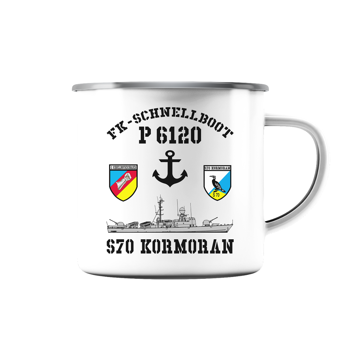 FK-Schnellboot P6120 KORMORAN 2.SG Anker - Emaille Tasse (Silber)