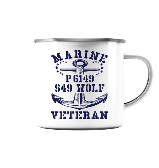 P6149 S49 WOLF Marine Veteran - Emaille Tasse (Silber)