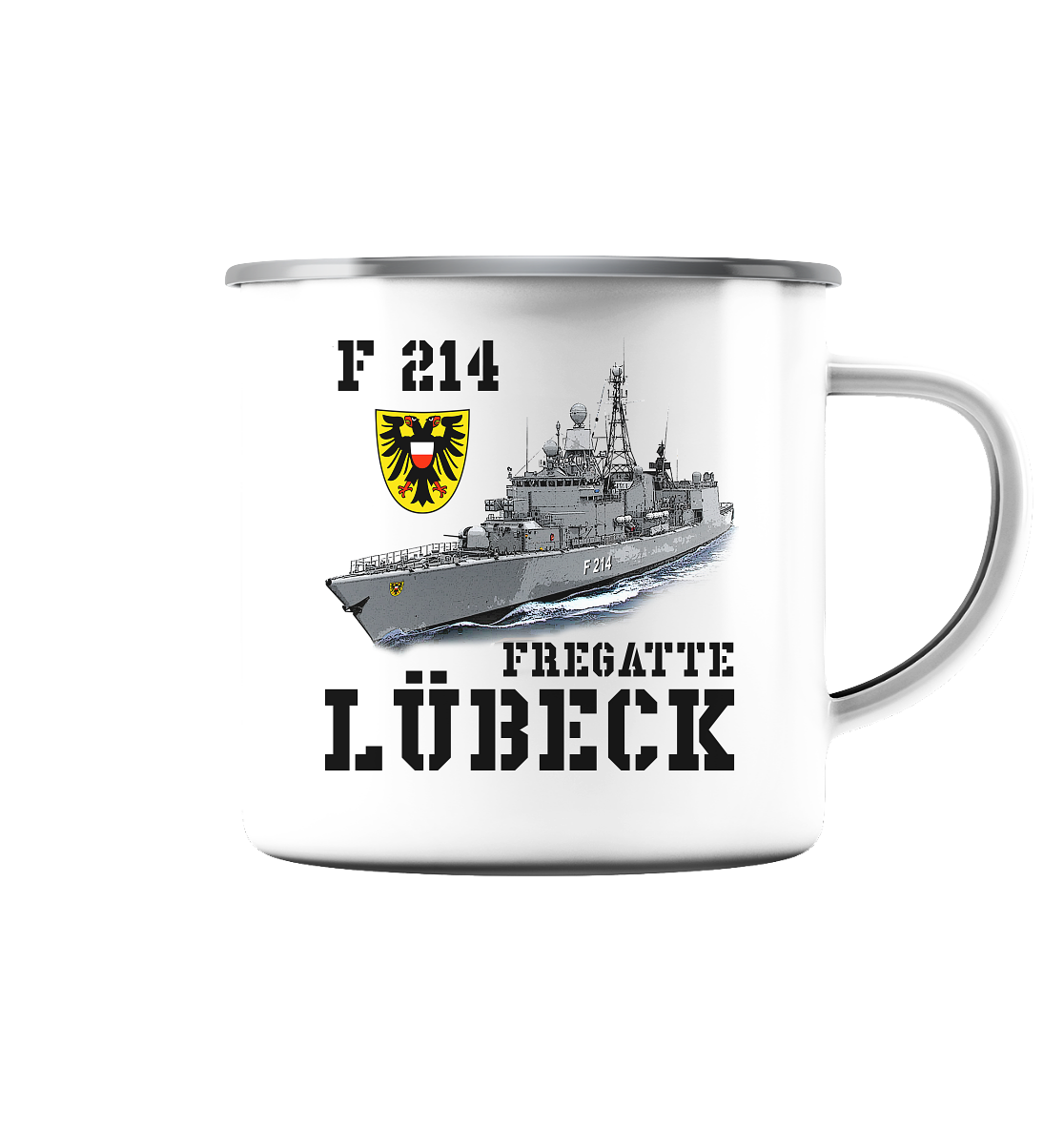 F214 Fregatte LÜBECK - Emaille Tasse (Silber)