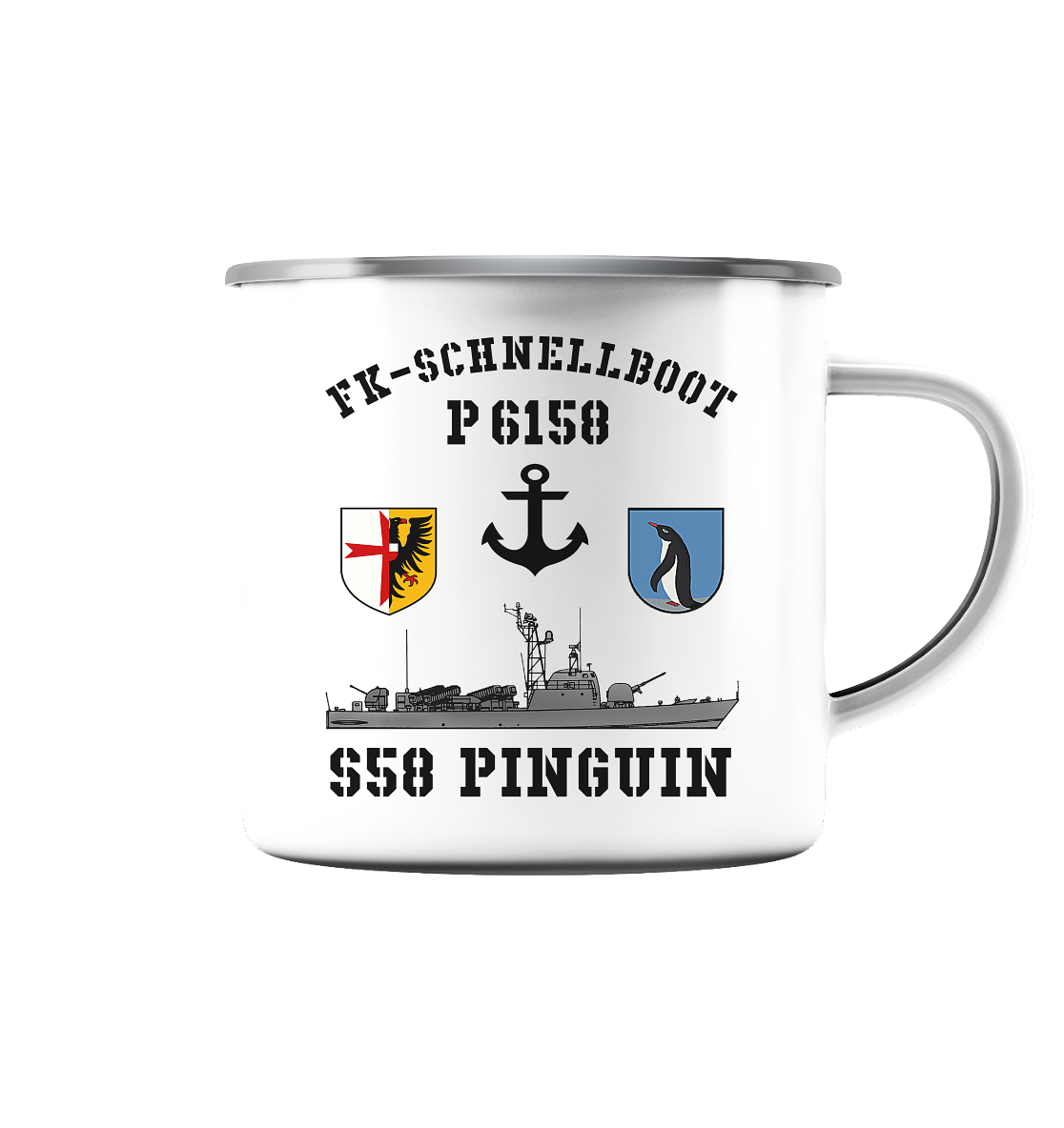 FK-Schnellboot P6158 PINGUIN Anker - Emaille Tasse (Silber)