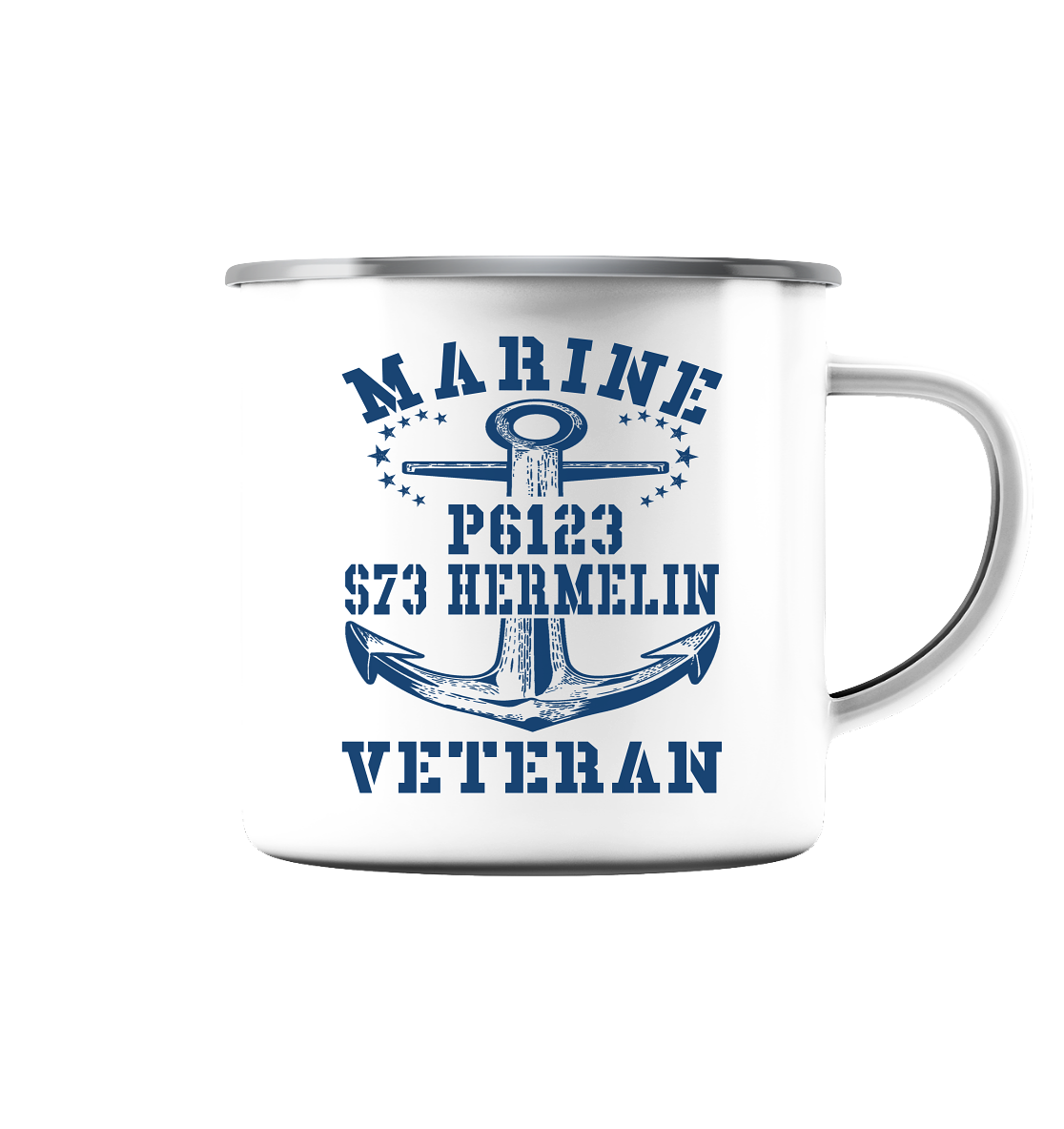 FK-Schnellboot P6123 HERMELIN Marine Veteran - Emaille Tasse (Silber)