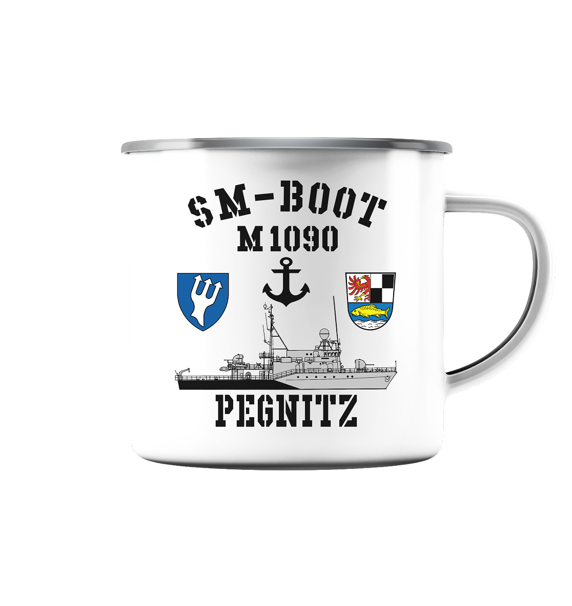 SM-Boot M1090 PEGNITZ - Emaille Tasse (Silber)