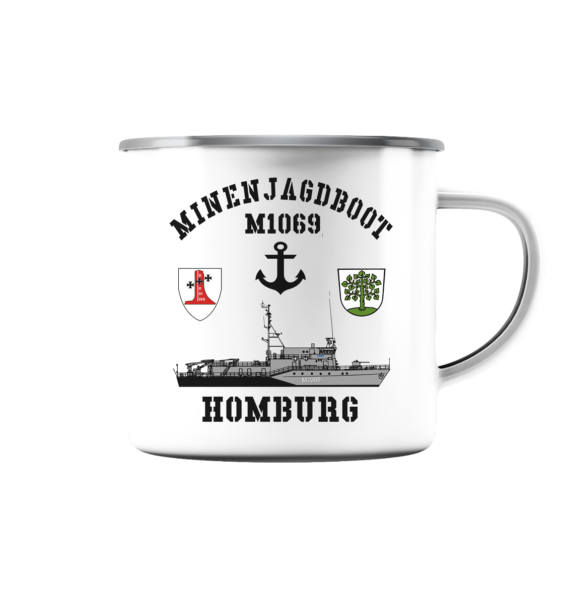 Mij.-Boot M1069 HOMBURG Anker 1.MSG - Emaille Tasse (Silber)