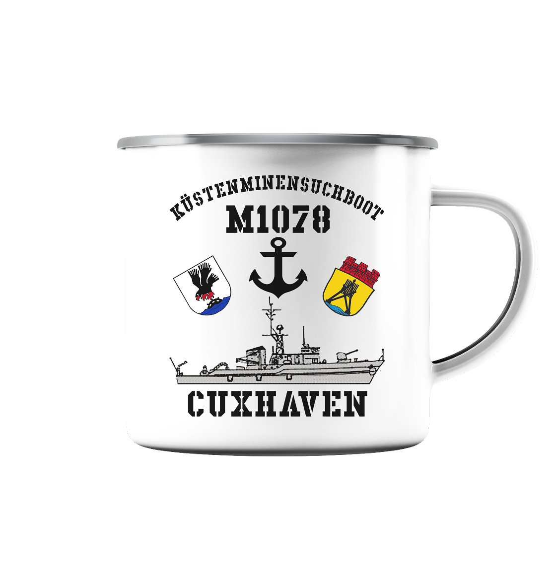 KM-Boot M1078 CUXHAVEN - Emaille Tasse (Silber)