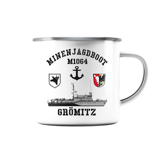 Mij.-Boot M1064 GRÖMITZ Anker 3.MSG - Emaille Tasse (Silber)
