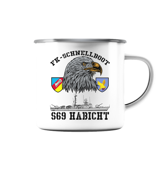 S69 HABICHT - Emaille Tasse (Silber)