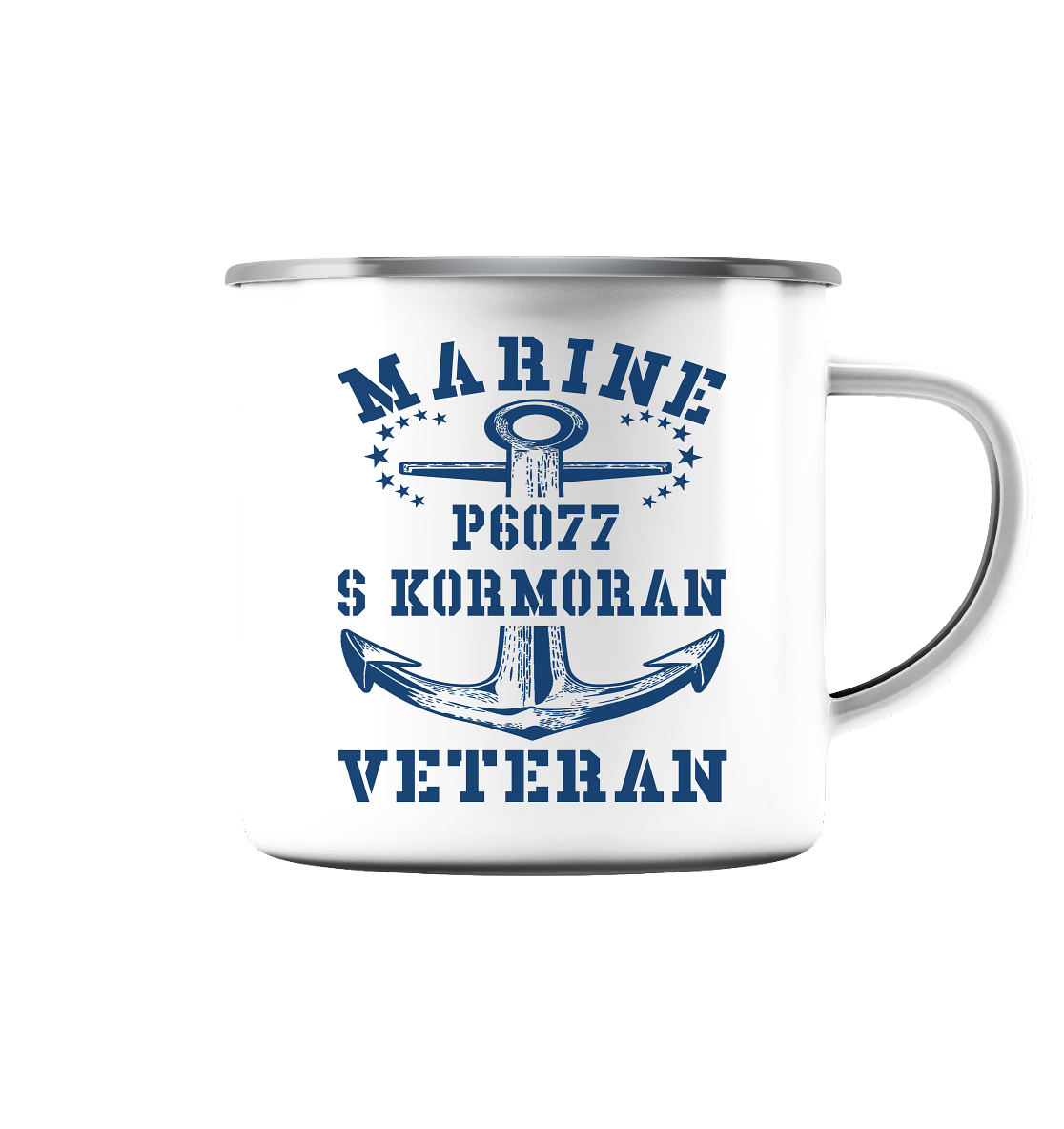 P6077 S KORMORAN Marine Veteran - Emaille Tasse (Silber)