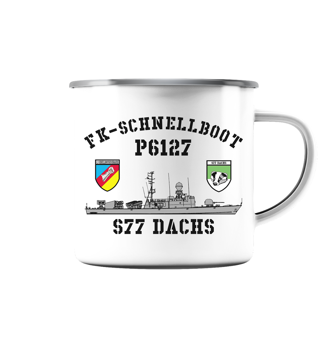 P6127 S77 DACHS 2.SG  - Emaille Tasse (Silber)