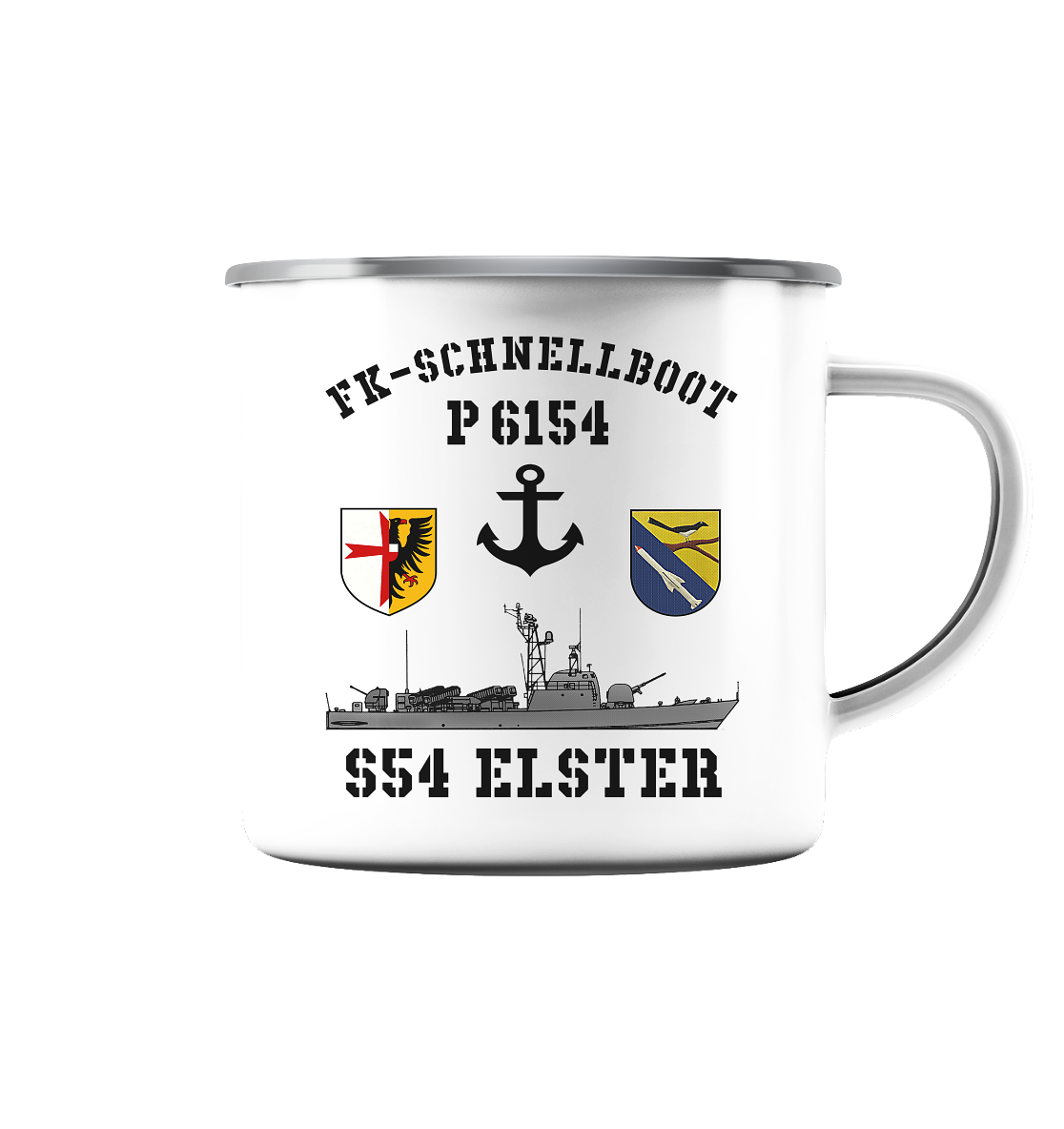 FK-Schnellboot P6154 ELSTER Anker - Emaille Tasse (Silber)