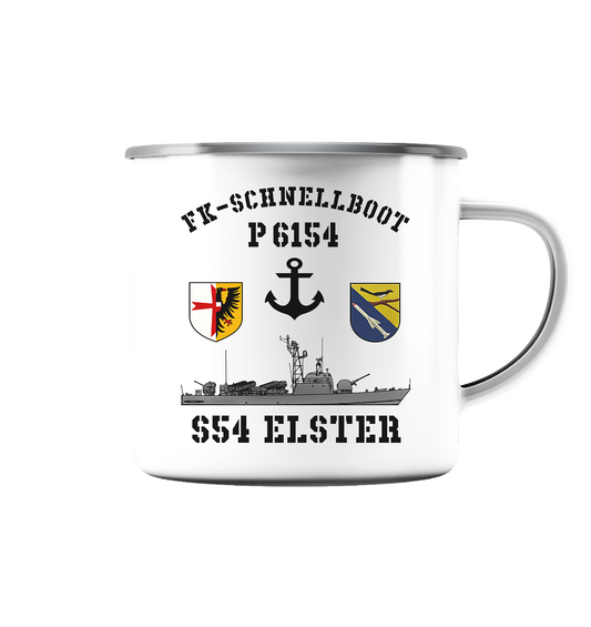 FK-Schnellboot P6154 ELSTER Anker - Emaille Tasse (Silber)