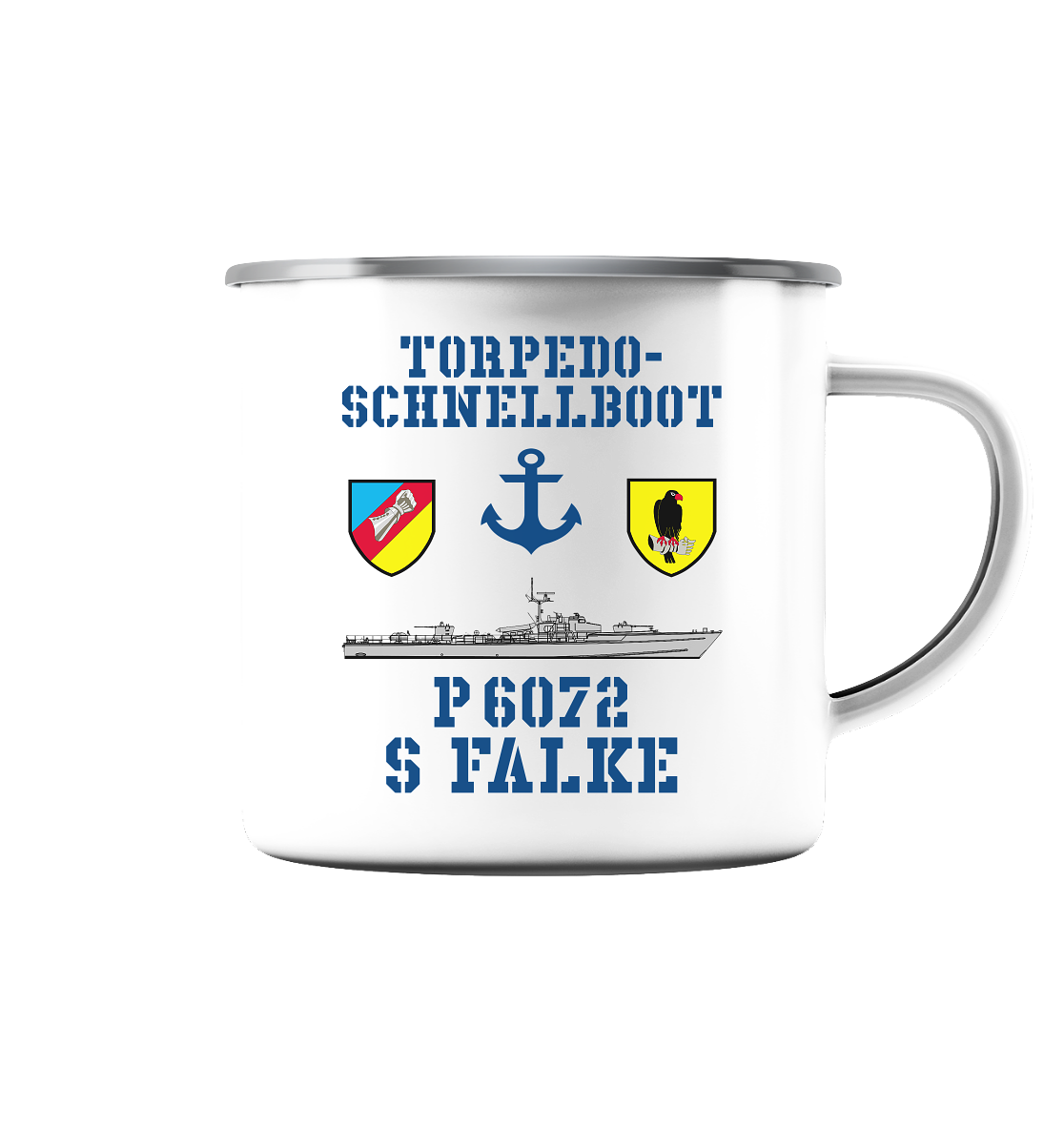 Torpedo-Schnellboot P6072 FALKE Anker - Emaille Tasse (Silber)