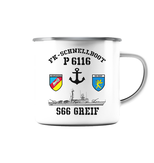 FK-Schnellboot P6116 GREIF 2.SG Anker  - Emaille Tasse (Silber)