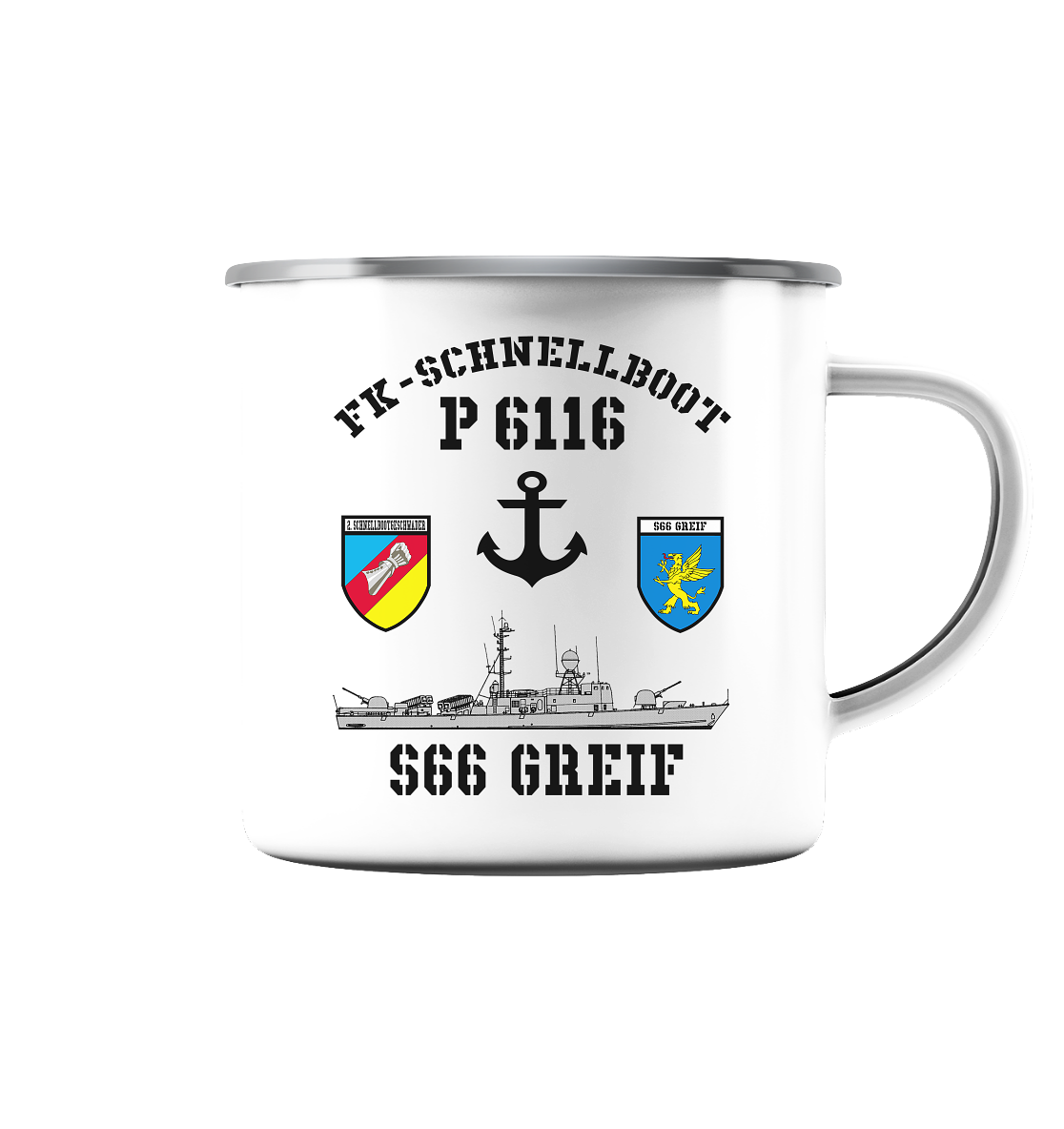 FK-Schnellboot P6116 GREIF 2.SG Anker  - Emaille Tasse (Silber)