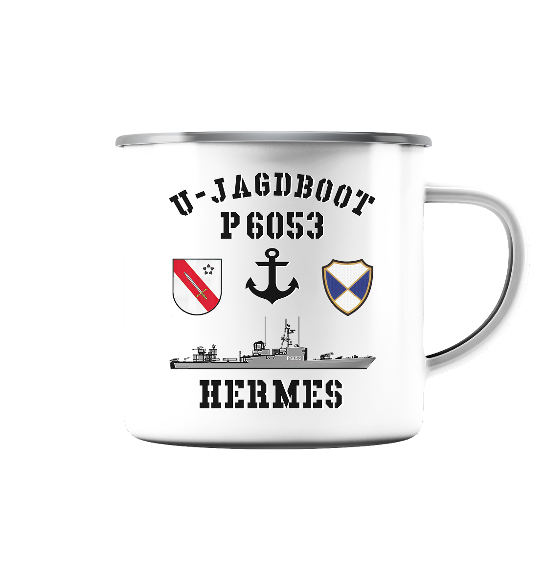U-Jagdboot P6053 HERMES Anker - Emaille Tasse (Silber)