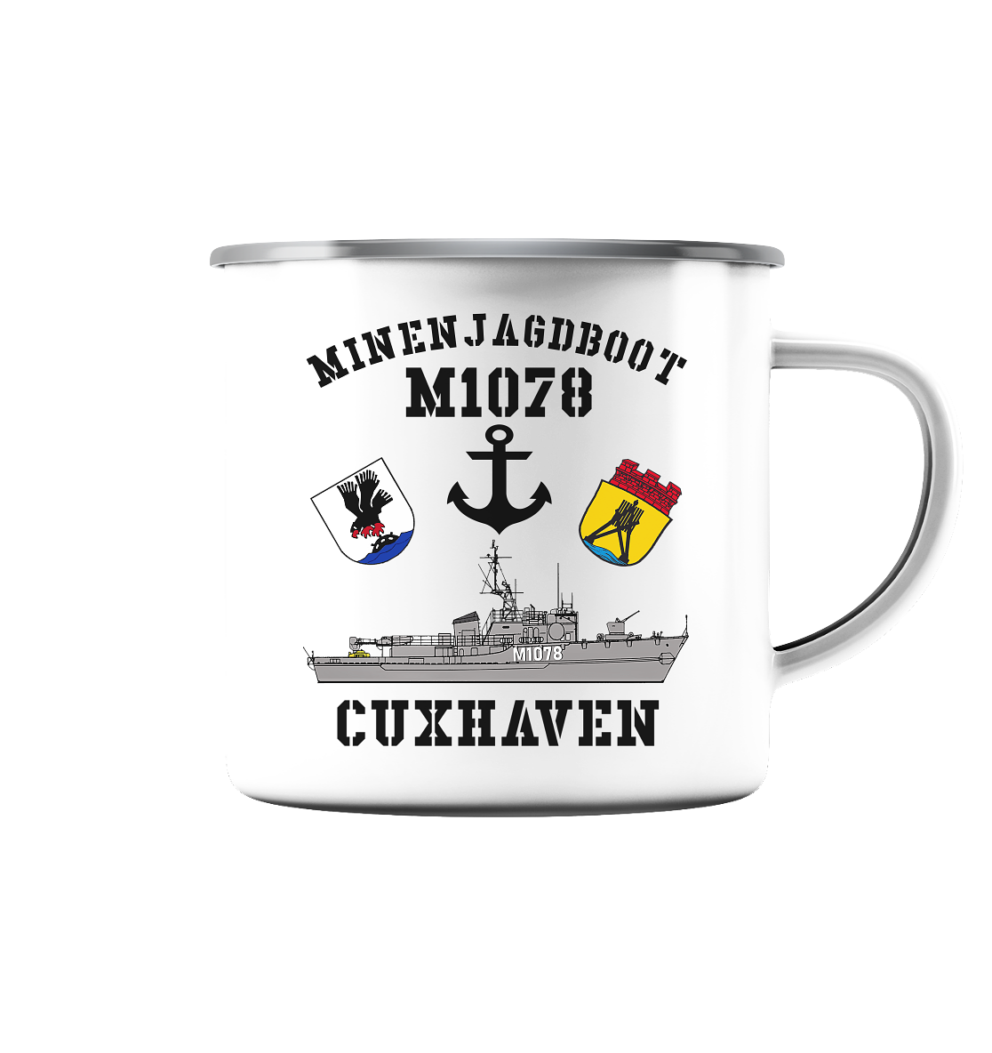 Mij.-Boot M1078 CUXHAVEN - Emaille Tasse (Silber)