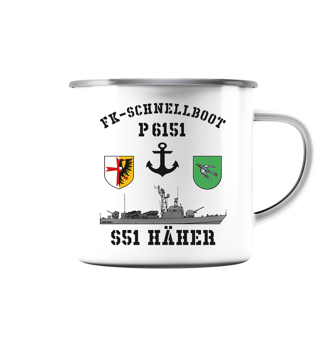 FK-Schnellboot P6151 HÄHER Anker - Emaille Tasse (Silber)