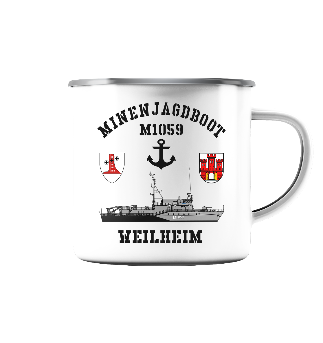 Mij.-Boot M1059 WEILHEIM Anker 1.MSG - Emaille Tasse (Silber)