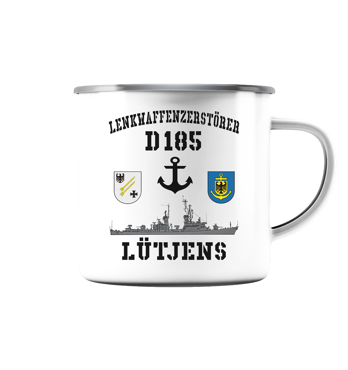 Lenkwaffenzerstörer D185 LÜTJENS Anker - Emaille Tasse (Silber)