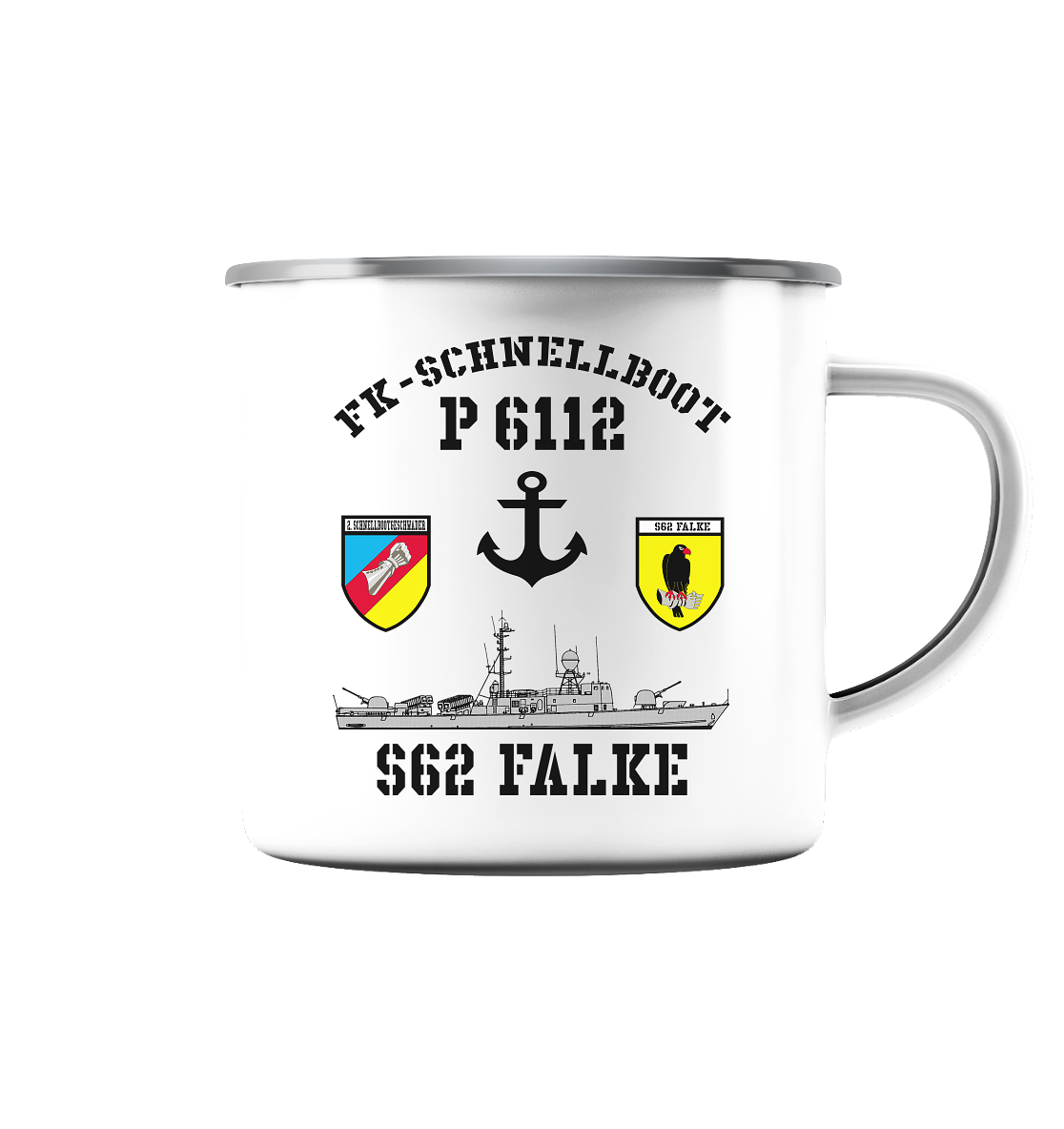 FK-Schnellboot P6112 FALKE 2.SG Anker  - Emaille Tasse (Silber)
