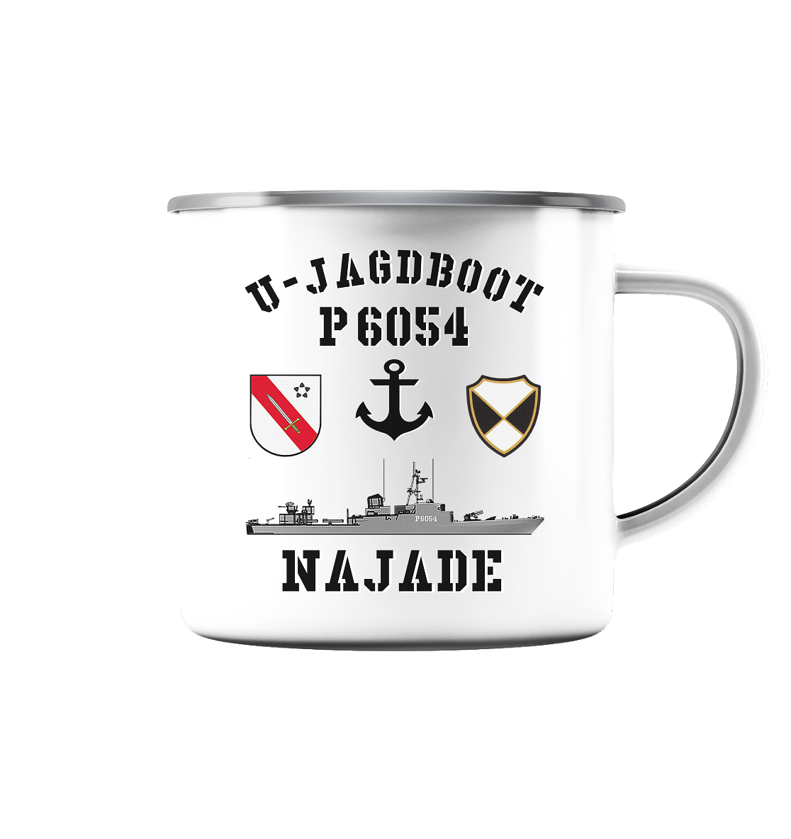 U-Jagdboot P6054 NAJADE Anker - Emaille Tasse (Silber)