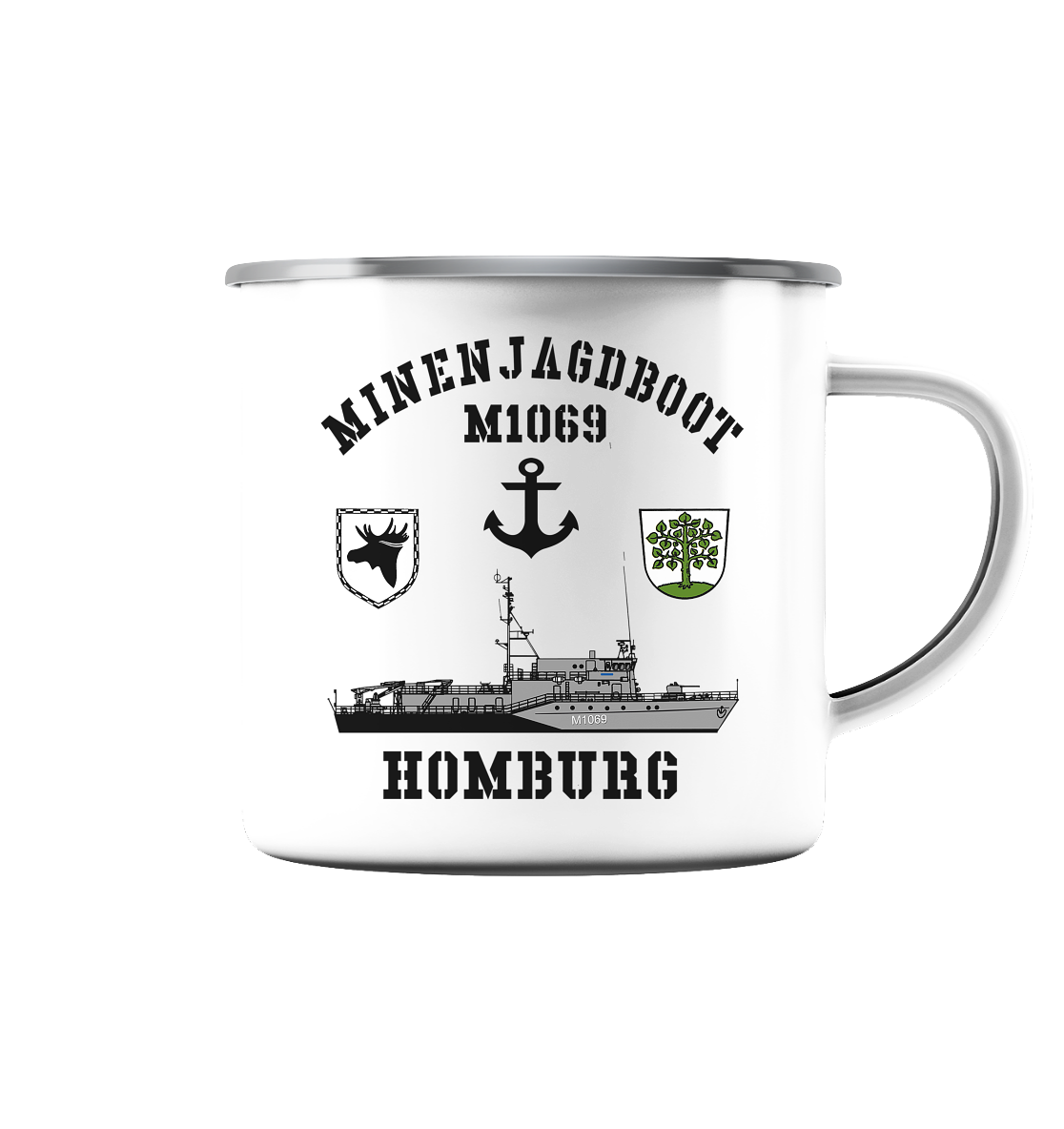 Mij.-Boot M1069 HOMBURG Anker 3.MSG - Emaille Tasse (Silber)