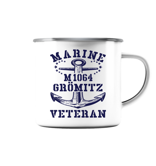 Mij.-Boot M1064 GRÖMITZ Marine Veteran - Emaille Tasse (Silber)